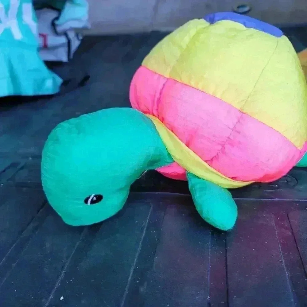 Vintage 1980’s Mervyn’s Playful Pals Neon Stuffed Plush Turtle Nylon Retro Korea - Picture 3 of 7